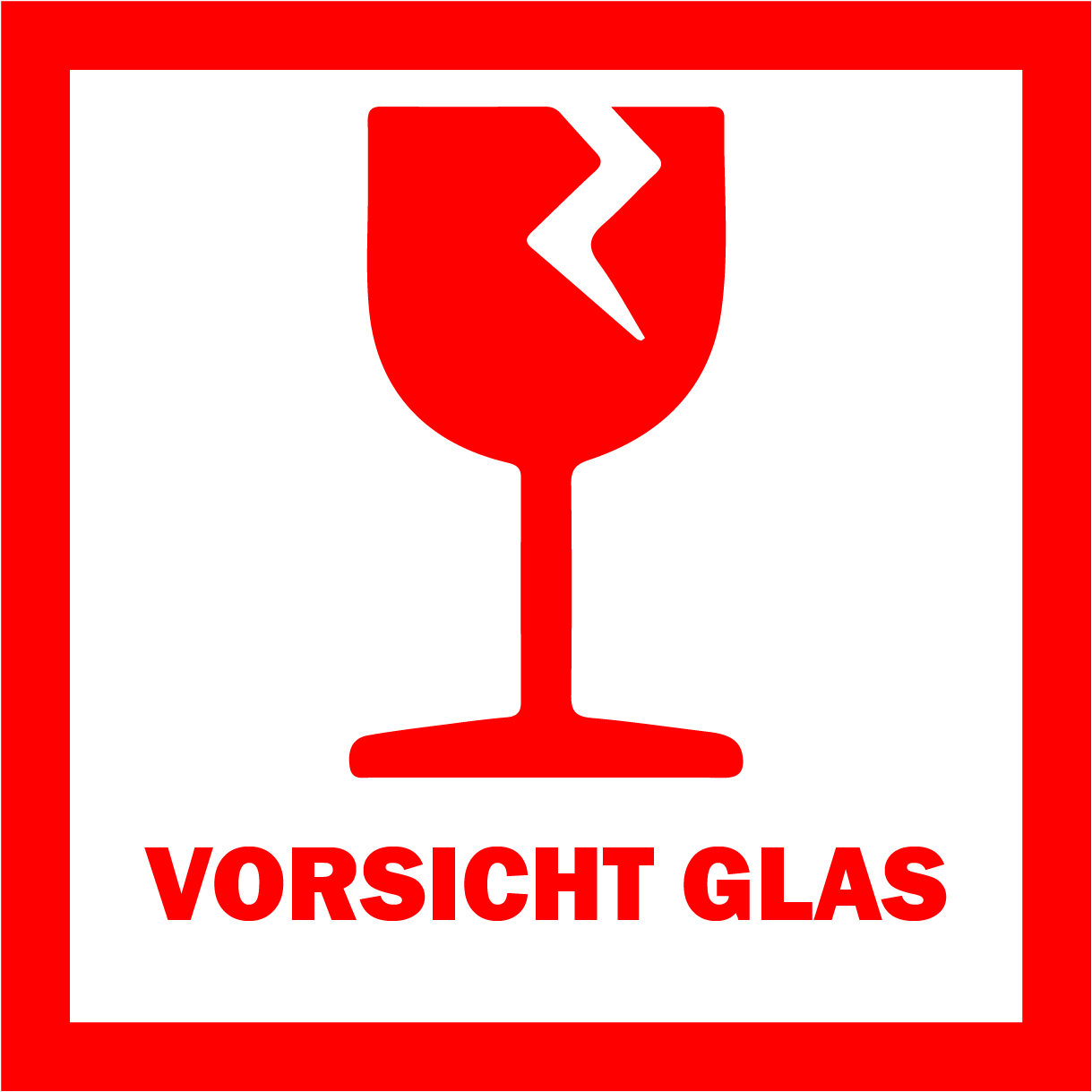 Logistiketiketten „VORSICHT GLASS“